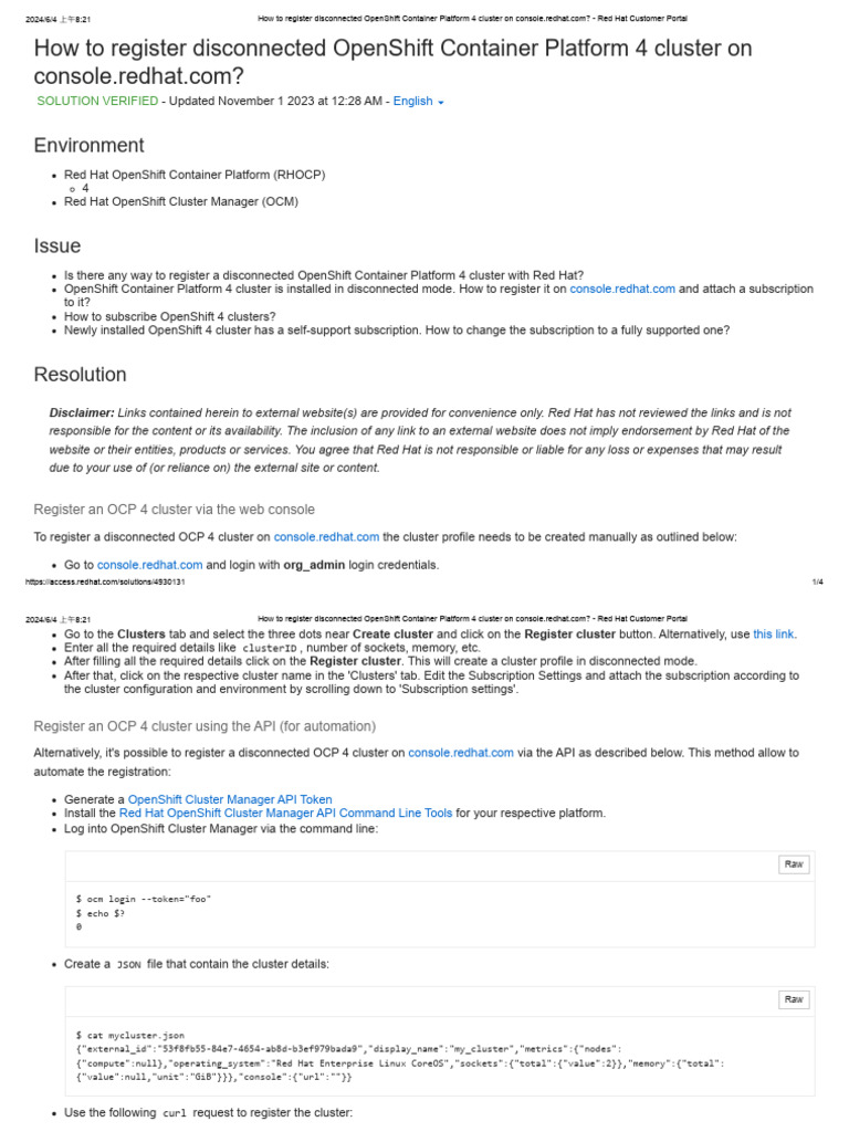 How To Register Disconnected OpenShift Container Platform 4 Cluster On ...
