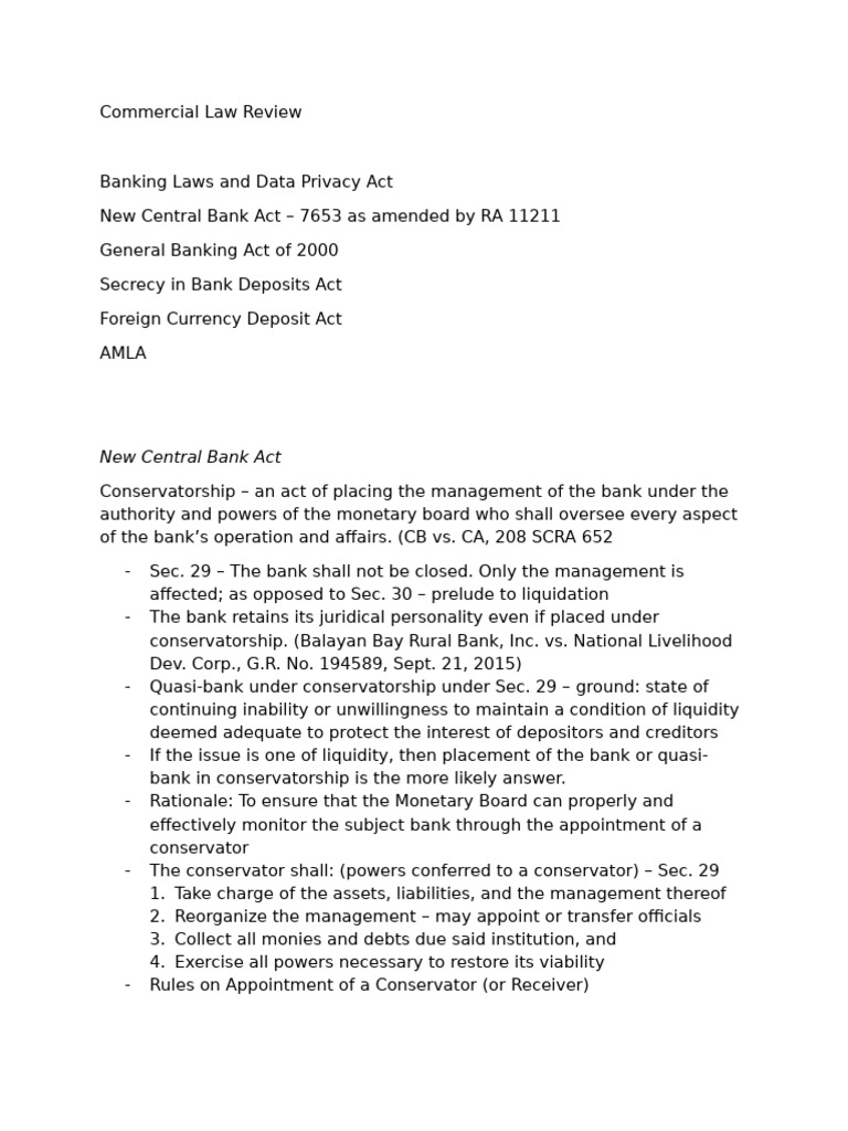 Commercial Law Review | PDF | Bankruptcy | Finance & Money Management