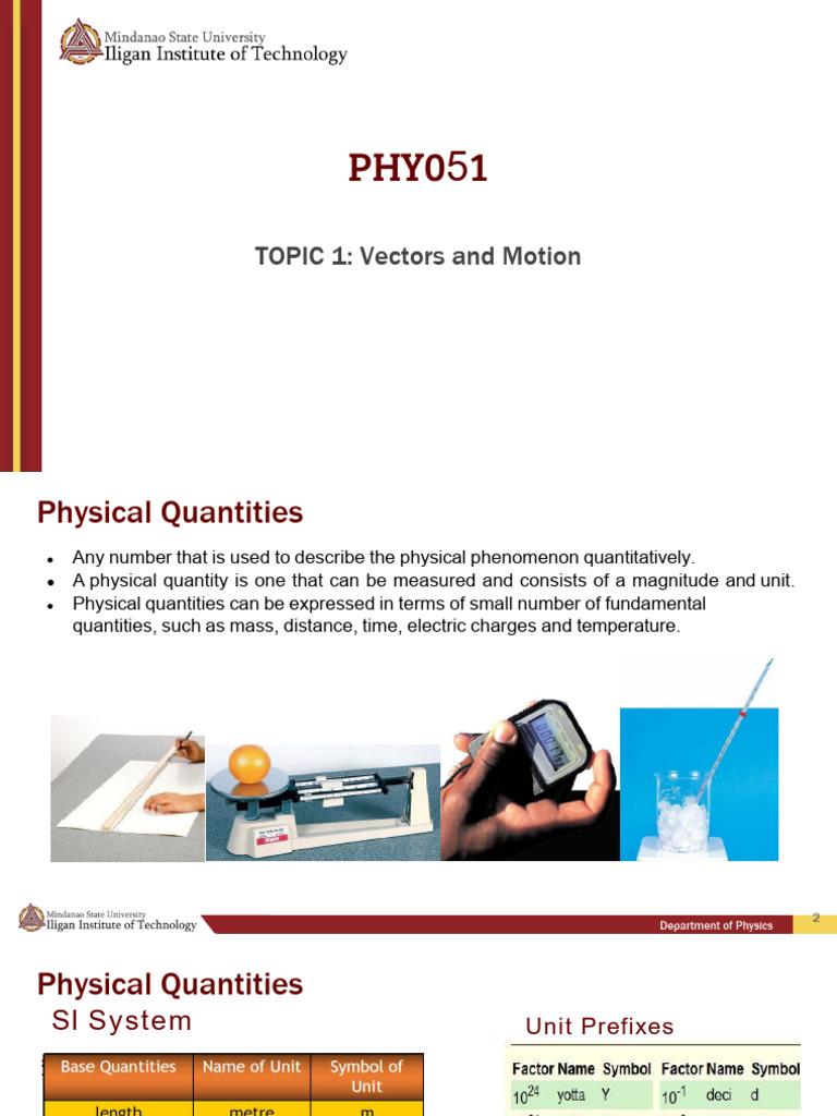 TOPIC 1 Vectors & Motion | PDF