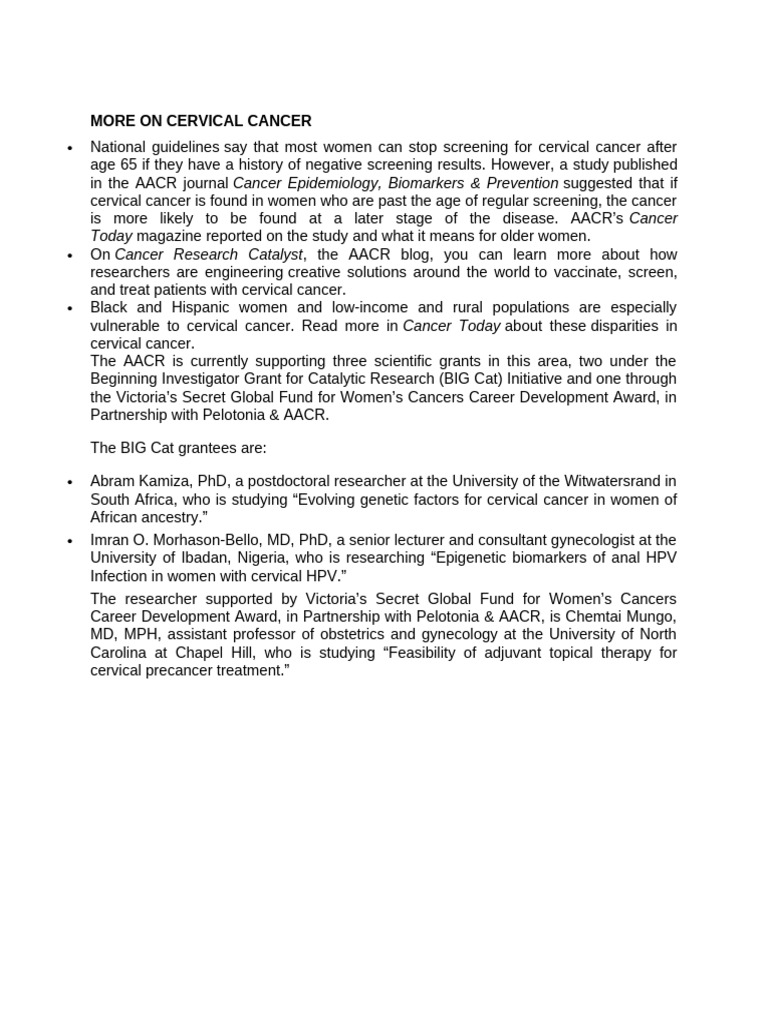 More On Cervical Cancer | PDF