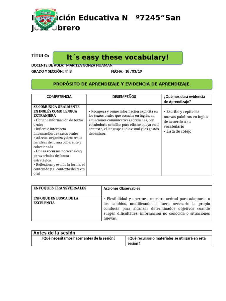 Sesion de Ingles 2 | PDF
