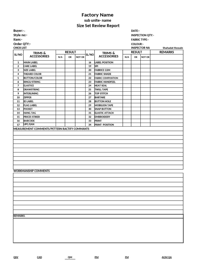 Size Set Review Report Template | PDF