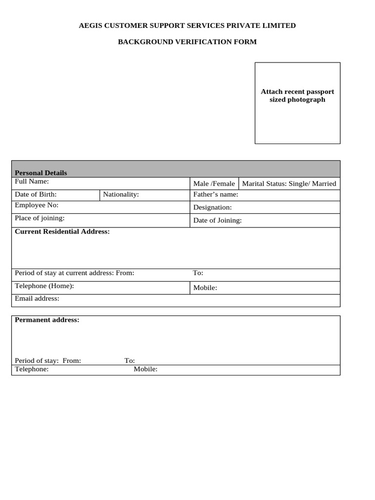 Aegis Background Verification Form | PDF | Temporary Work | Business
