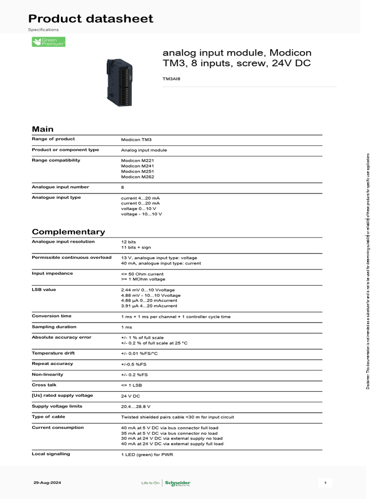 Schneider Electric - Modicon-TM3 - TM3AI8 | PDF | Electromagnetism ...