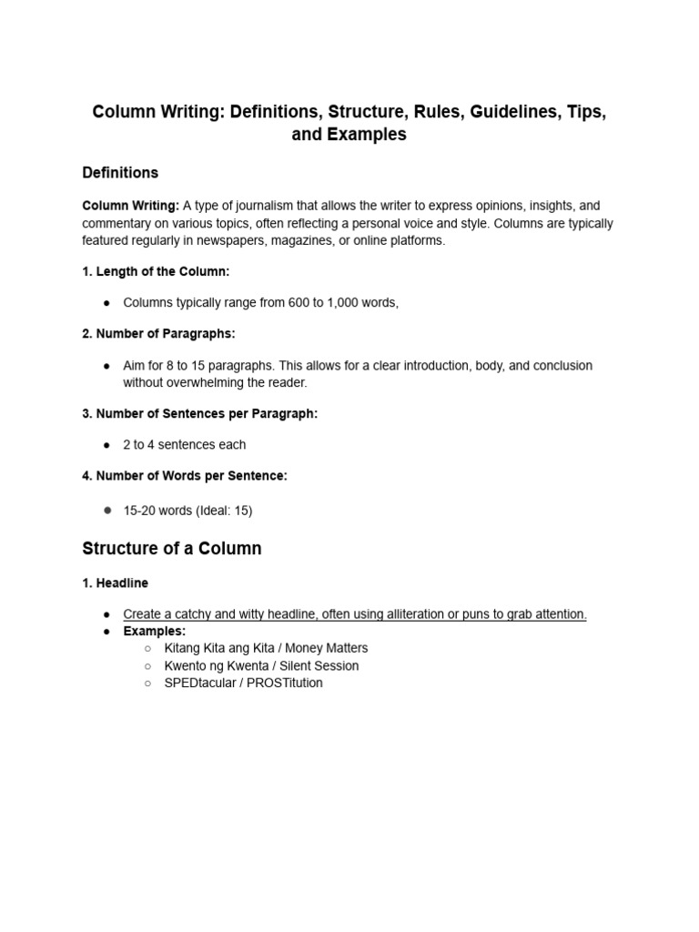 Column Writing - Definitions, Structure, Rules, Guidelines, Tips, and ...