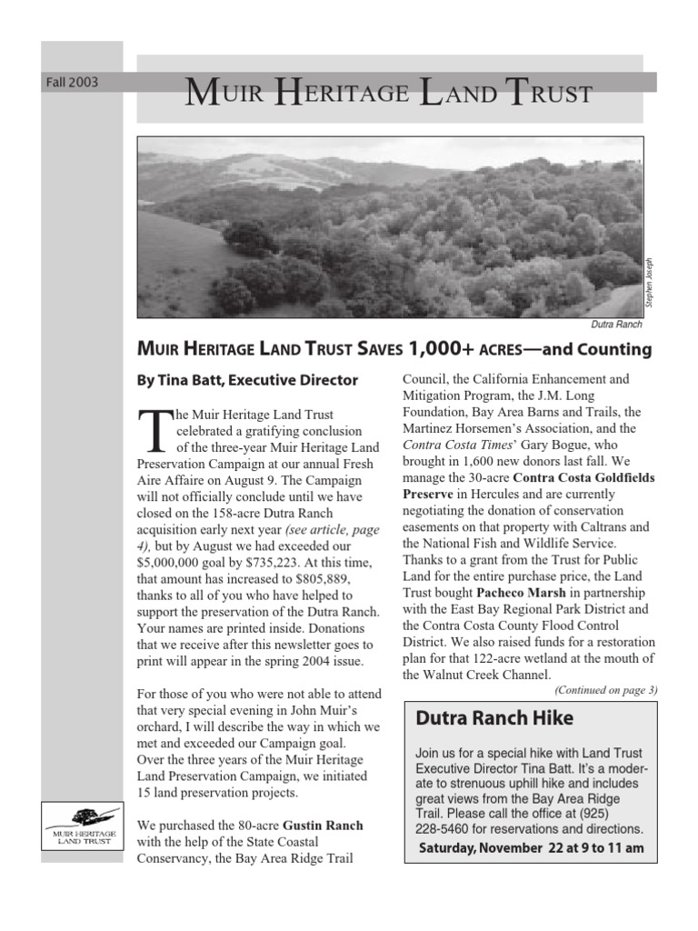 Fall 2003 Muir Heritage Land Trust Newsletter PDF Fundraising