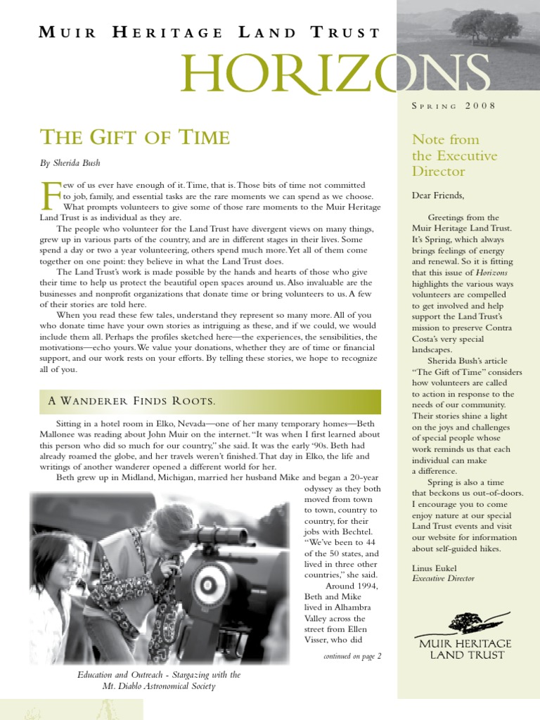 Spring 2008 Horizons, Muir Heritage Land Trust Newsletter | PDF | John ...