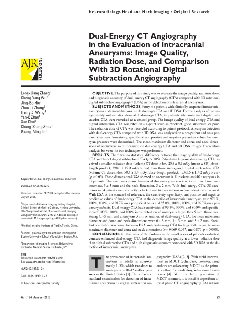 Zhang Et Al 2012 Dual Energy CT Angiography in The Evaluation of ...