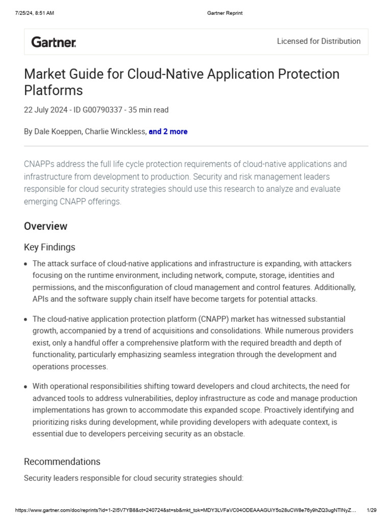 Gartner Market Guide For Cloud-Native Application Protection Platforms ...