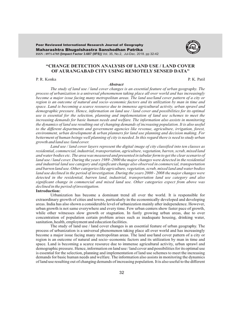 Change Detection Analysis Of Land Use L Pdf