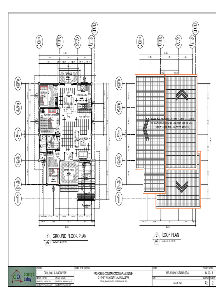 A B C D E A B C D E: Ground Floor Plan Roof Plan | PDF