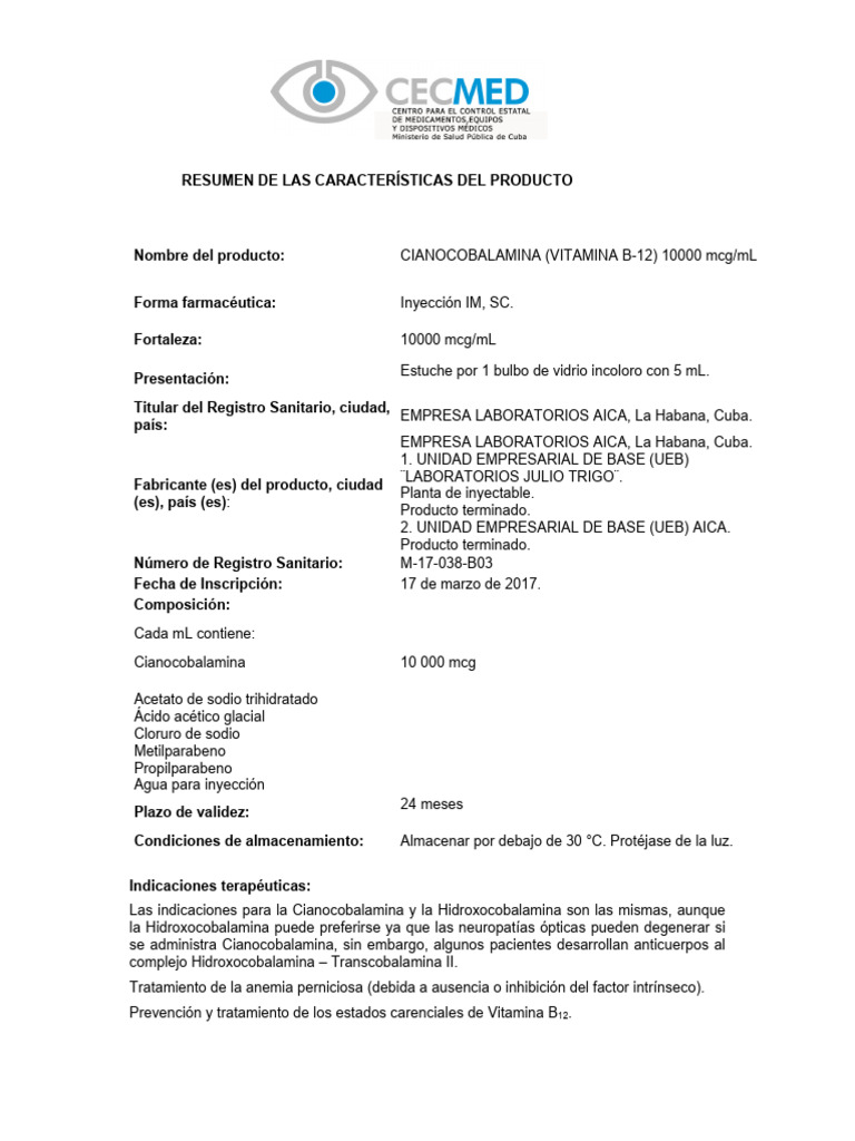 m17038b03 Cianocobalamina 10 000 | PDF