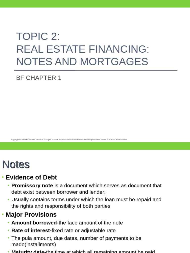 Topic - 2 - Real Estate Financing-Notes and Mortgages | PDF