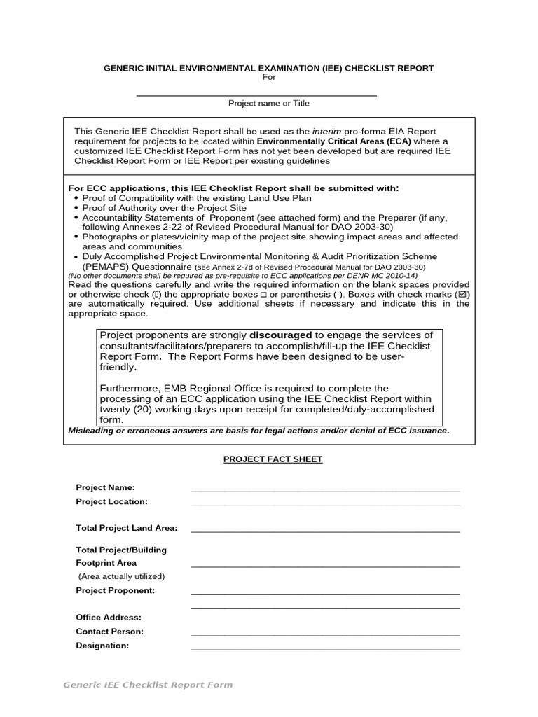 20 GENERIC IEE Checklist Form | PDF