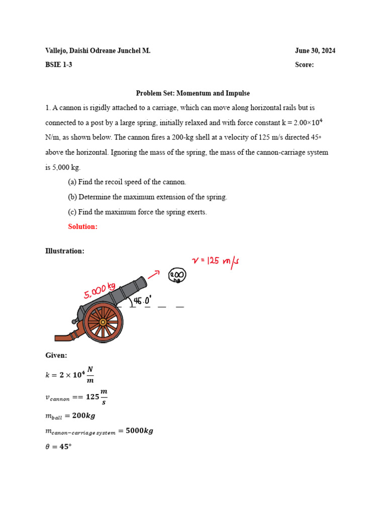 Momentum and Impulse Problem Set Solutions | PDF | Force | Collision