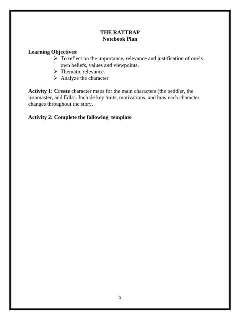 The Rattrap - Notebook Plan | PDF