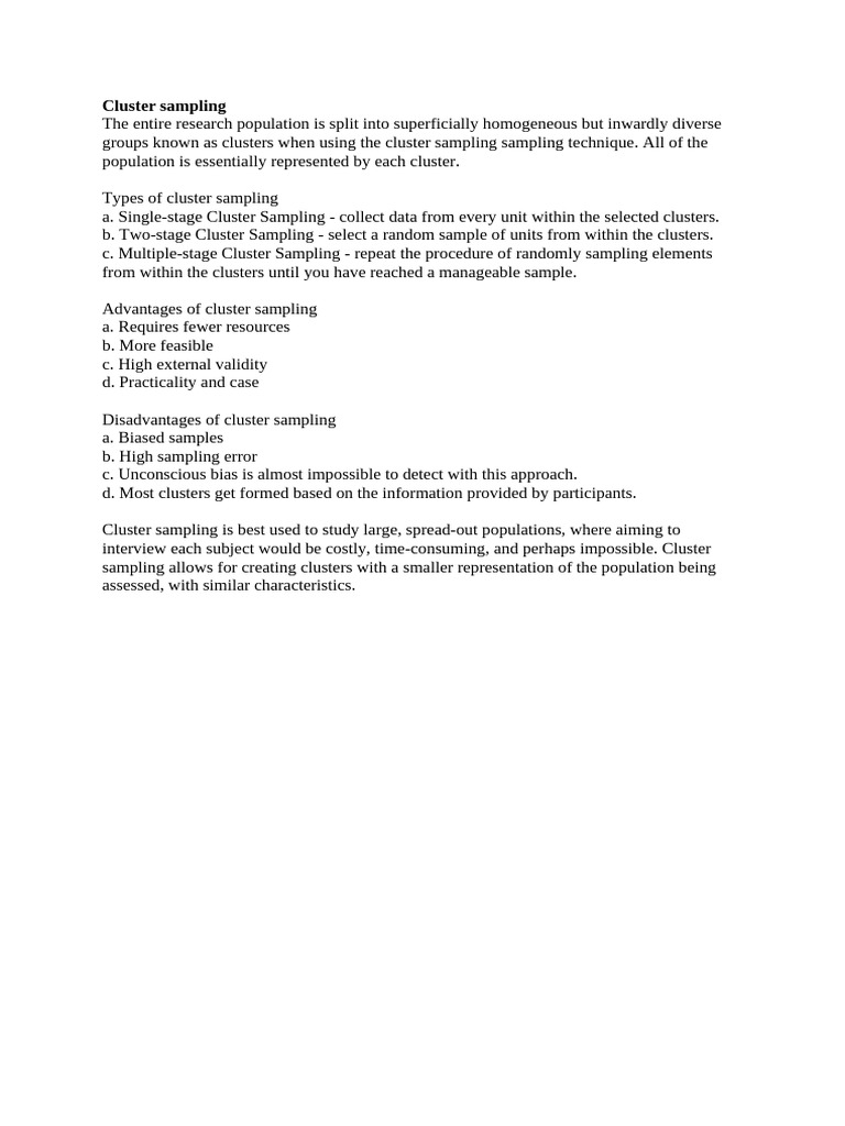 Cluster Sampling (1) Shehara | PDF