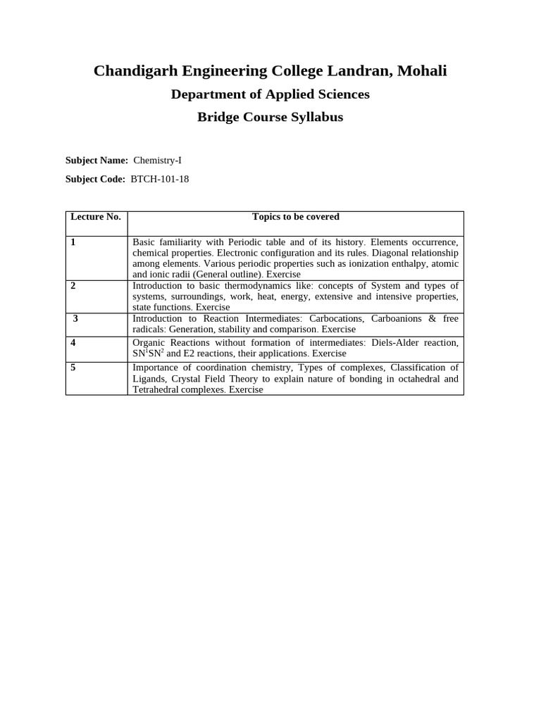 Bridge Course Syllabus 2022-23 | PDF