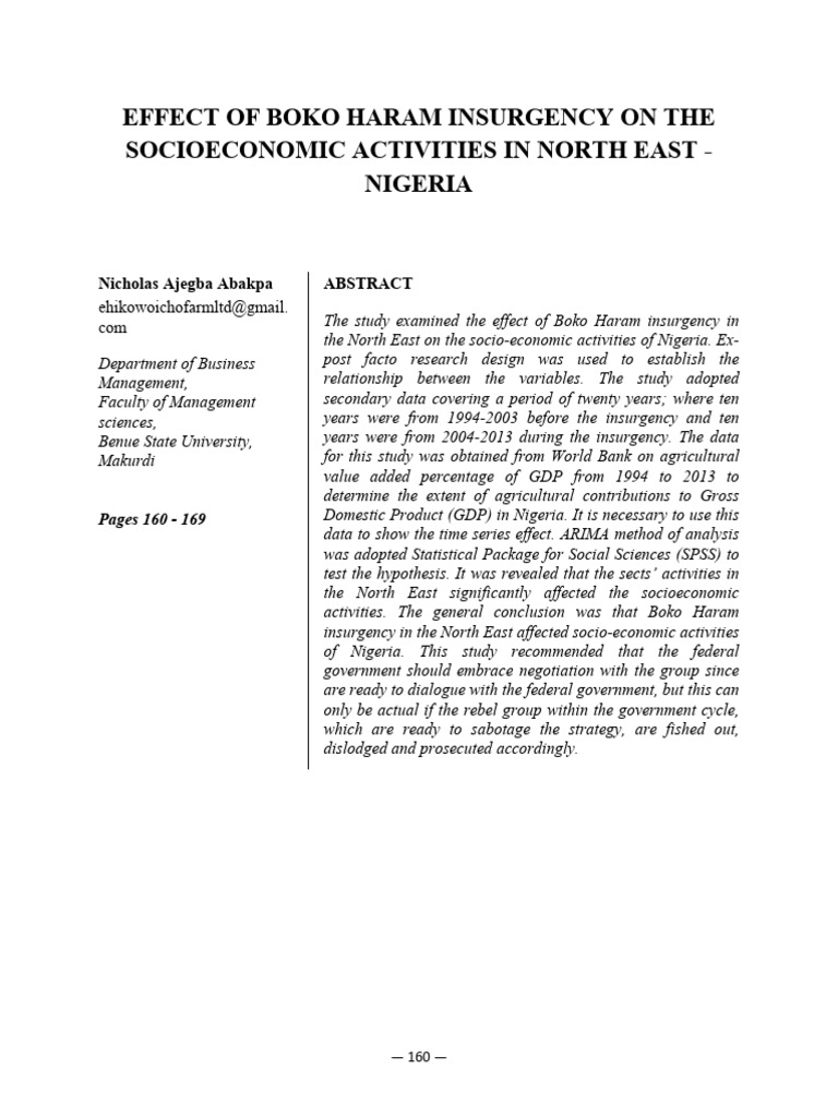 Effect of Boko Haram Insurgency On The Socioeconomic Activities in ...