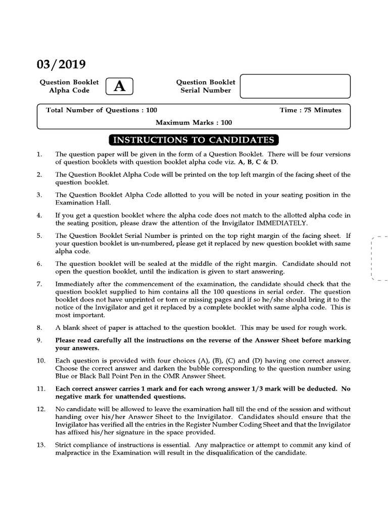 03-2019 Question Paper 29-01-2019 | PDF