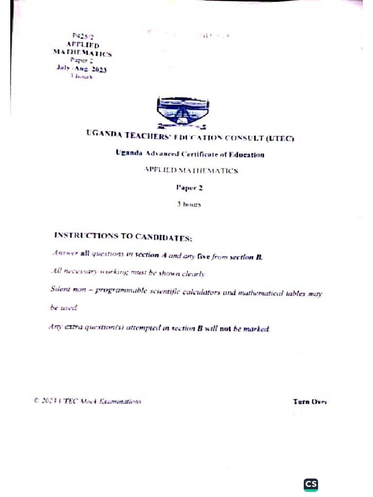 UTEC 2024 Mathematics Mock Exams | PDF