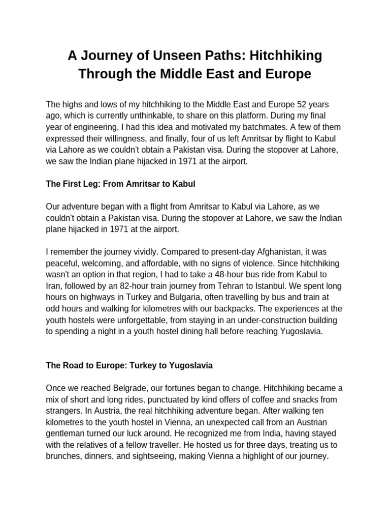 A Journey of Unseen Paths - Hitchhiking Through The Middle East and ...