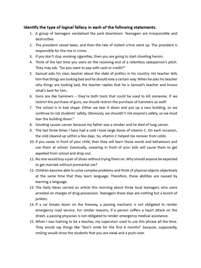 Practice - Identify The Type of Logical Fallacy | PDF