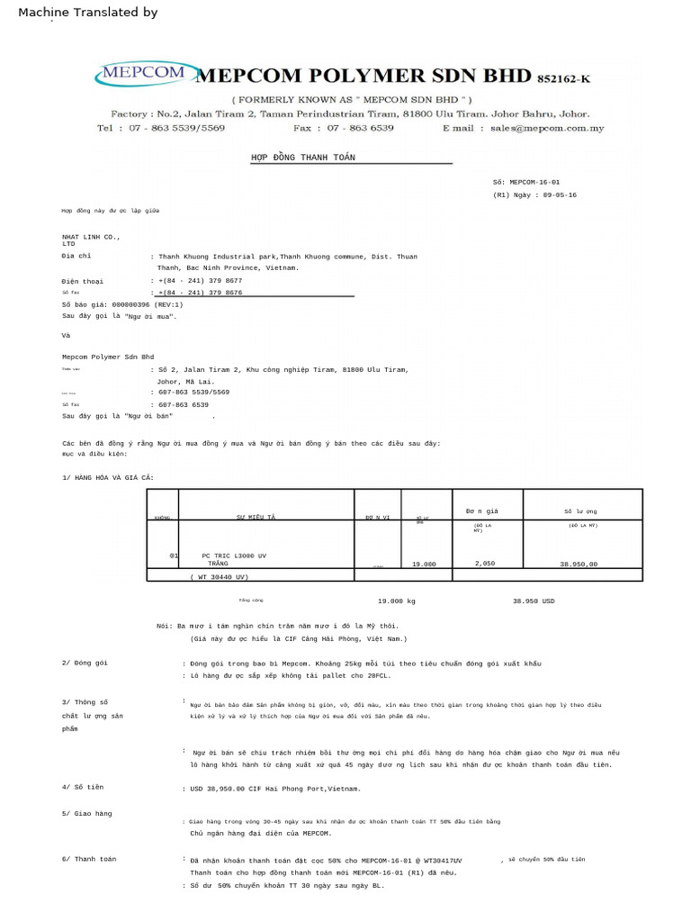 Hợp Đồng Thanh Toán: Số fax | PDF