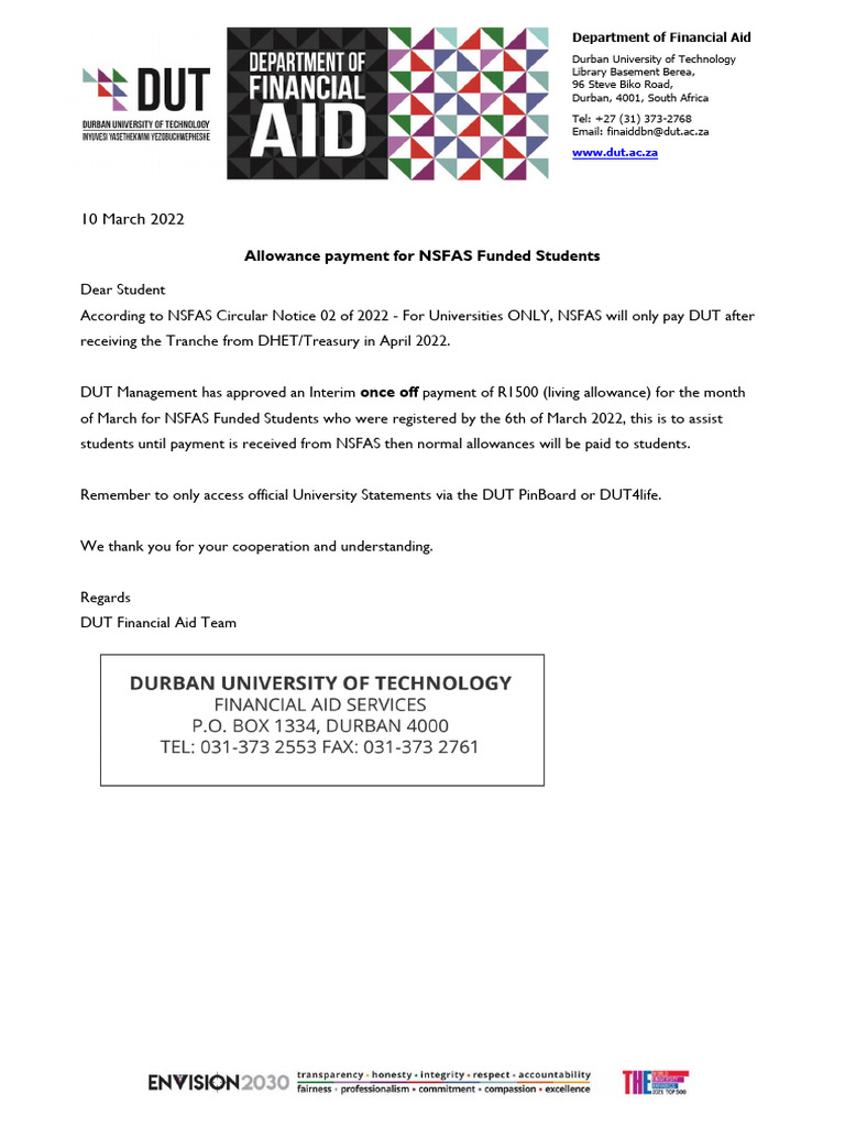 Statement On NSFAS Allowances Mar 2022 | PDF