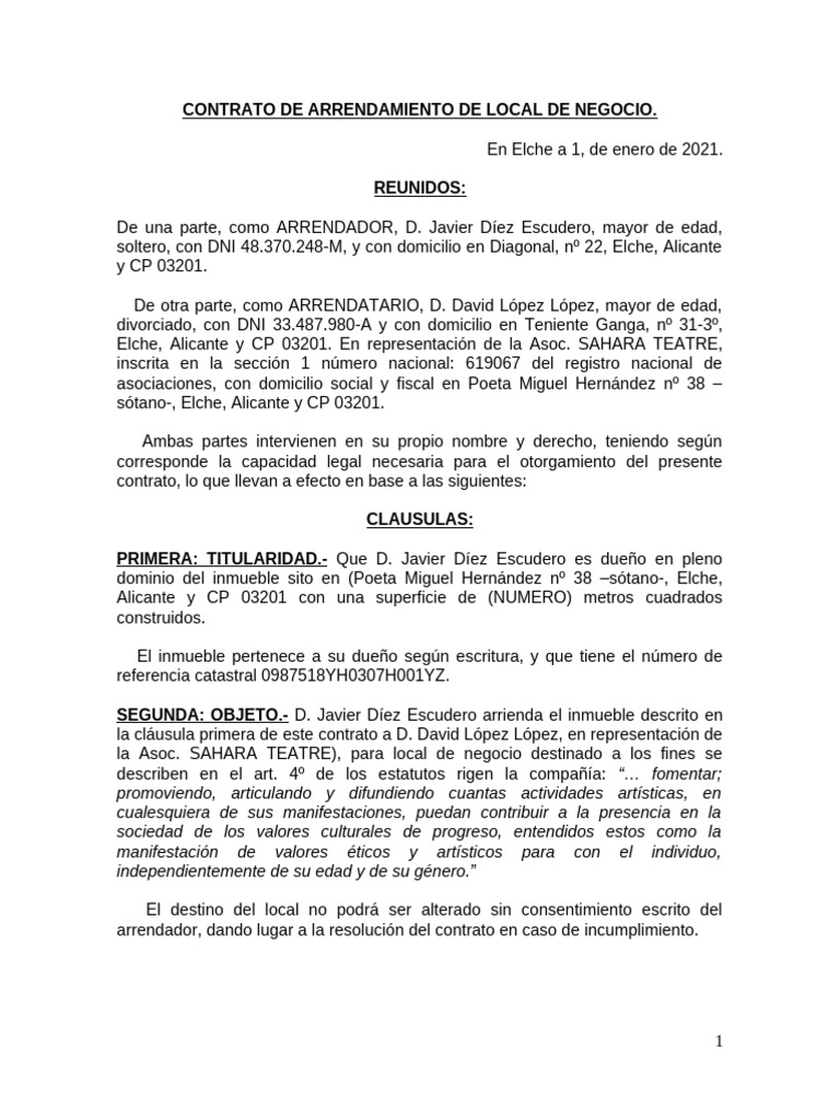 Modelo Contrato Alquiler Local | PDF