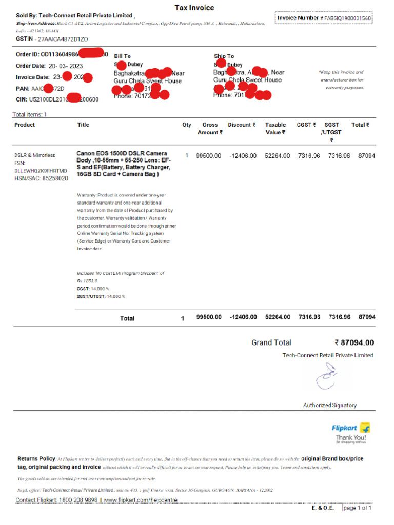 Canon Camera Bill | PDF