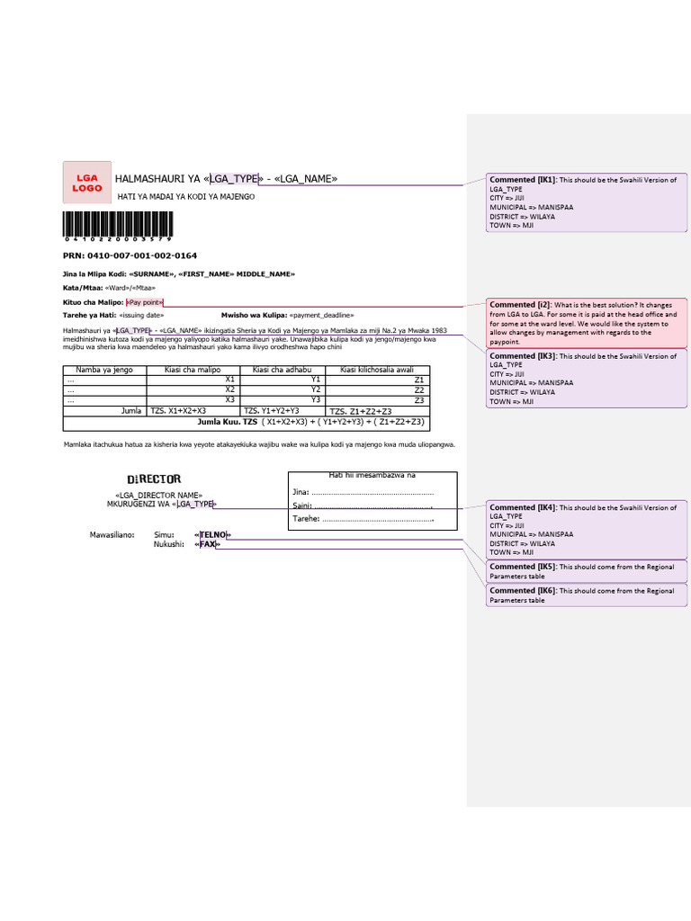 Swahili Property Rate Bill | PDF