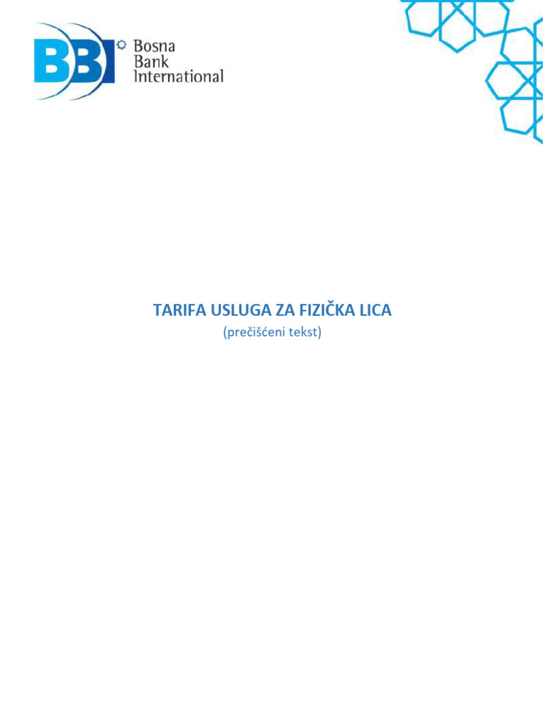 Tarifa Usluga Za Fizička Lica. | PDF