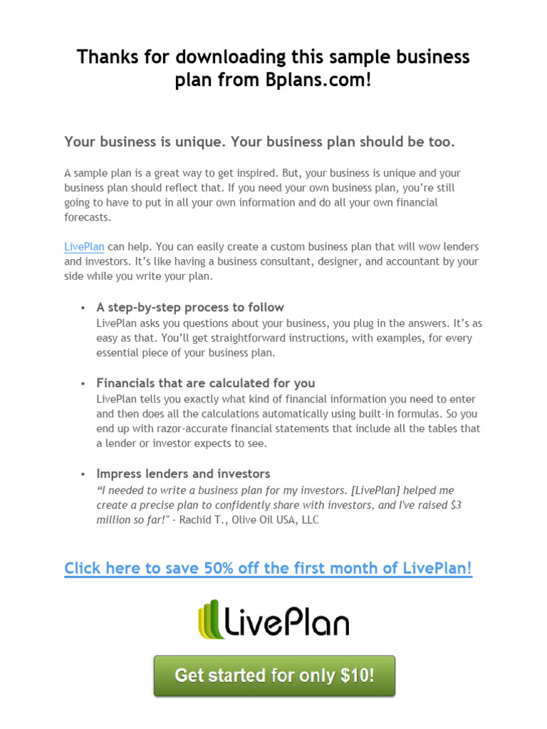 Dessert Bakery Business Plan PDF