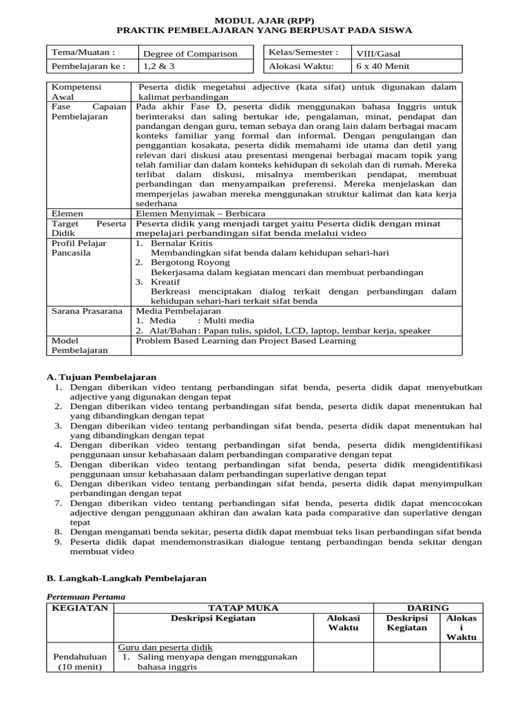 Rpp modul ajar siklus 3 degree of comparison rev pdf