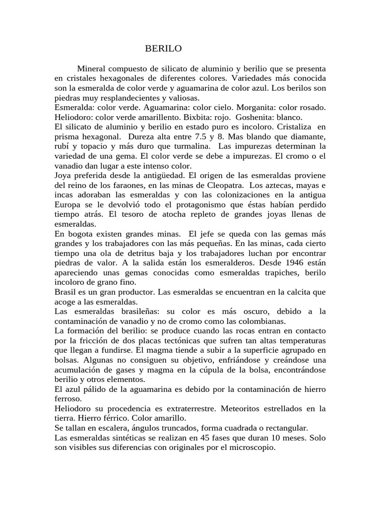 Variedades y usos del berilo | PDF | Minerales | Ciencias sociales
