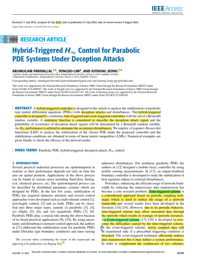 Hybrid-Triggered H Control For Parabolic PDE Systems Under Deception ...