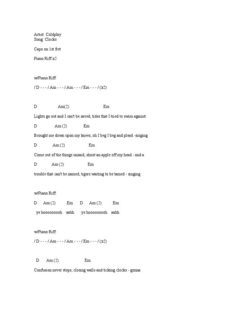 Clocks Coldplay PDF