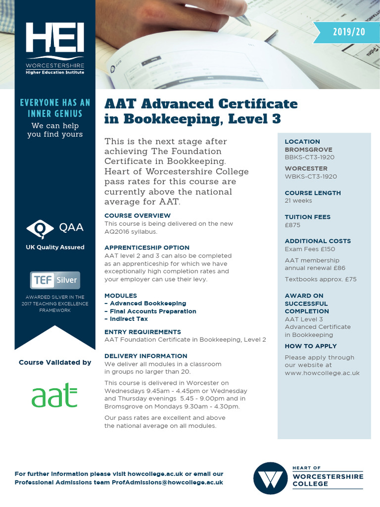 Aat Advanced Certificate Bookkeeping Level 3 1920 | PDF