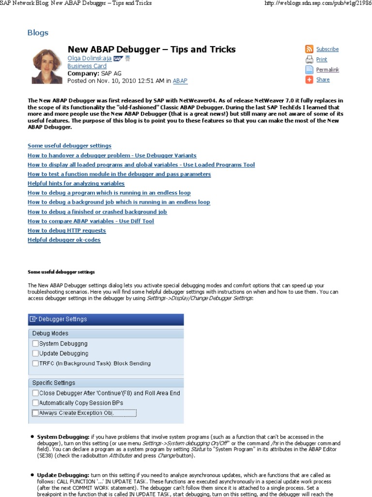SAP Network Blog - New ABAP Debugger - Tips and Tricks | PDF | Parameter  (Computer Programming) | Computer Engineering