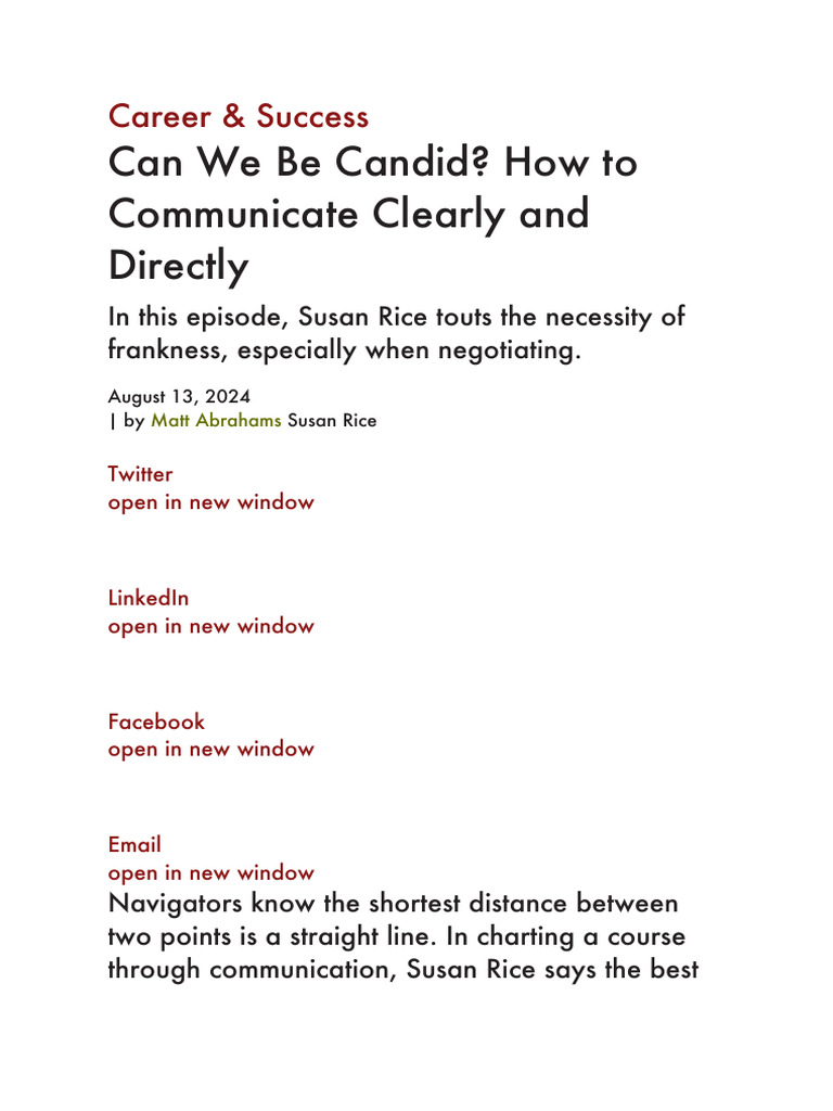 Can We Be Candid? How To Communicate Clearly and Directly | PDF