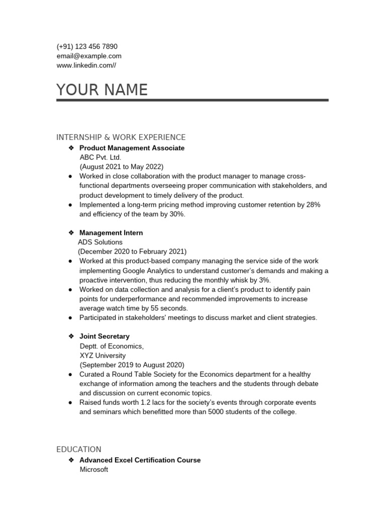 Product Manager Resume Template | PDF
