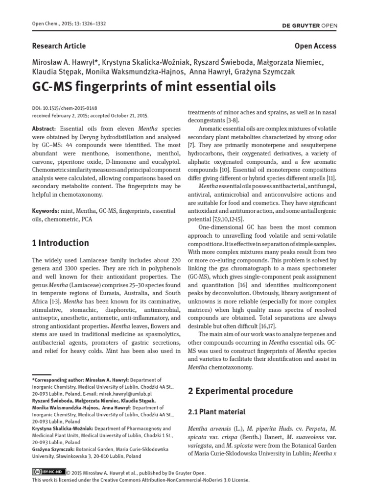 GC-MS Fingerprints of Mint Essential Oils | PDF