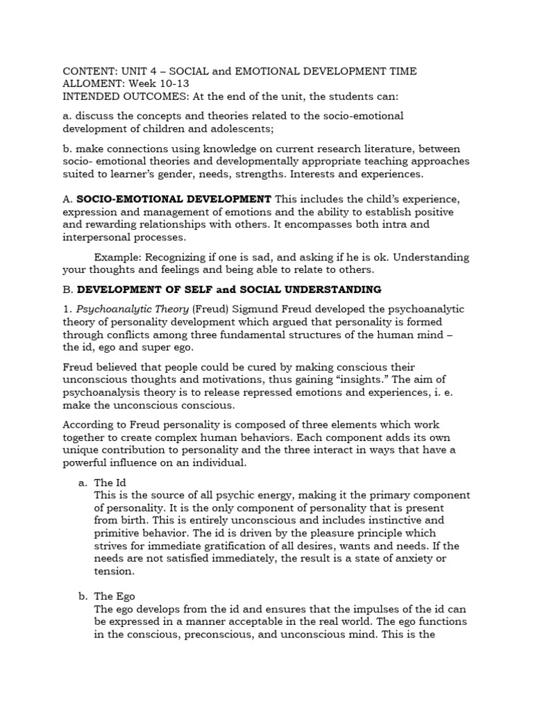Social and Emotional Development Unit | PDF | Id | Science & Mathematics