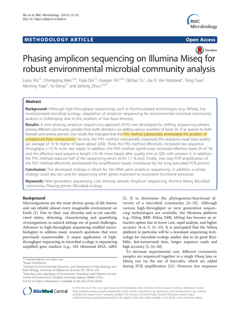 Phasing Amplicon Sequencing On Illumina Miseq For Robust Environmental ...