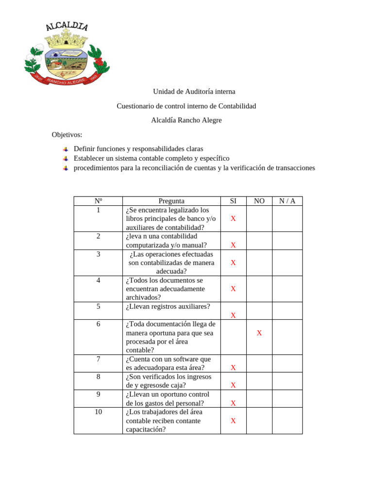 Cuestionario de Control Interno Contable | PDF | Contralor | Contabilidad
