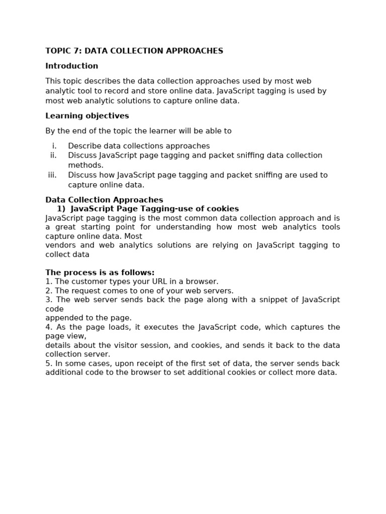 Topic 7 Data Collection Approaches - Summarized | PDF | Http Cookie ...