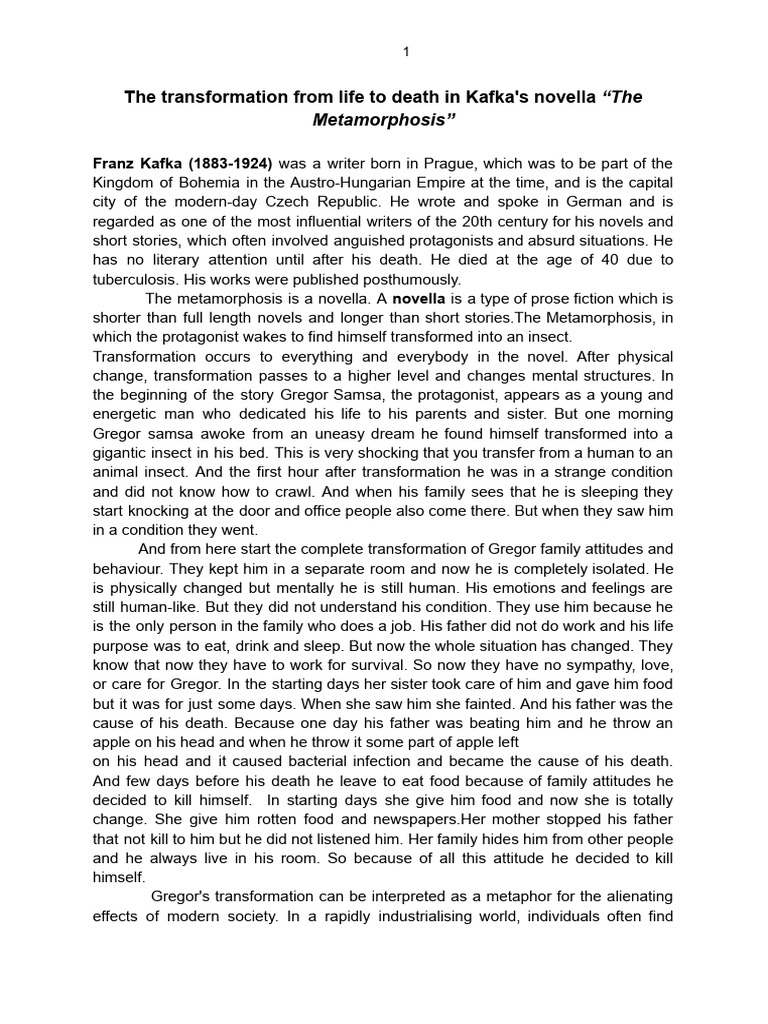 The Transformation From Life To Death in Kafka's Novella 