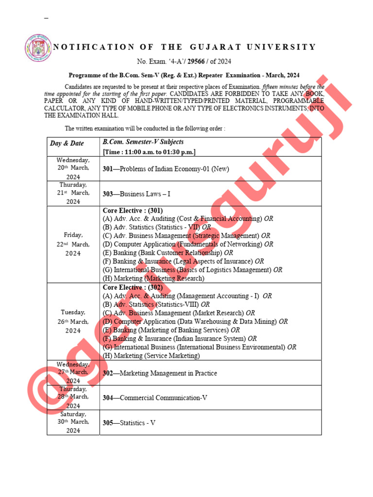 Sem V Exam Reg Ext Repeater Dt. 20 03 2024 | PDF