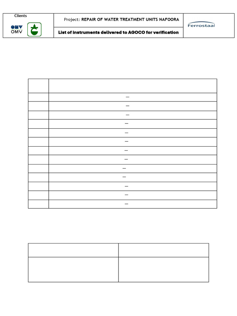 List of Instruments T401 - T402 | PDF